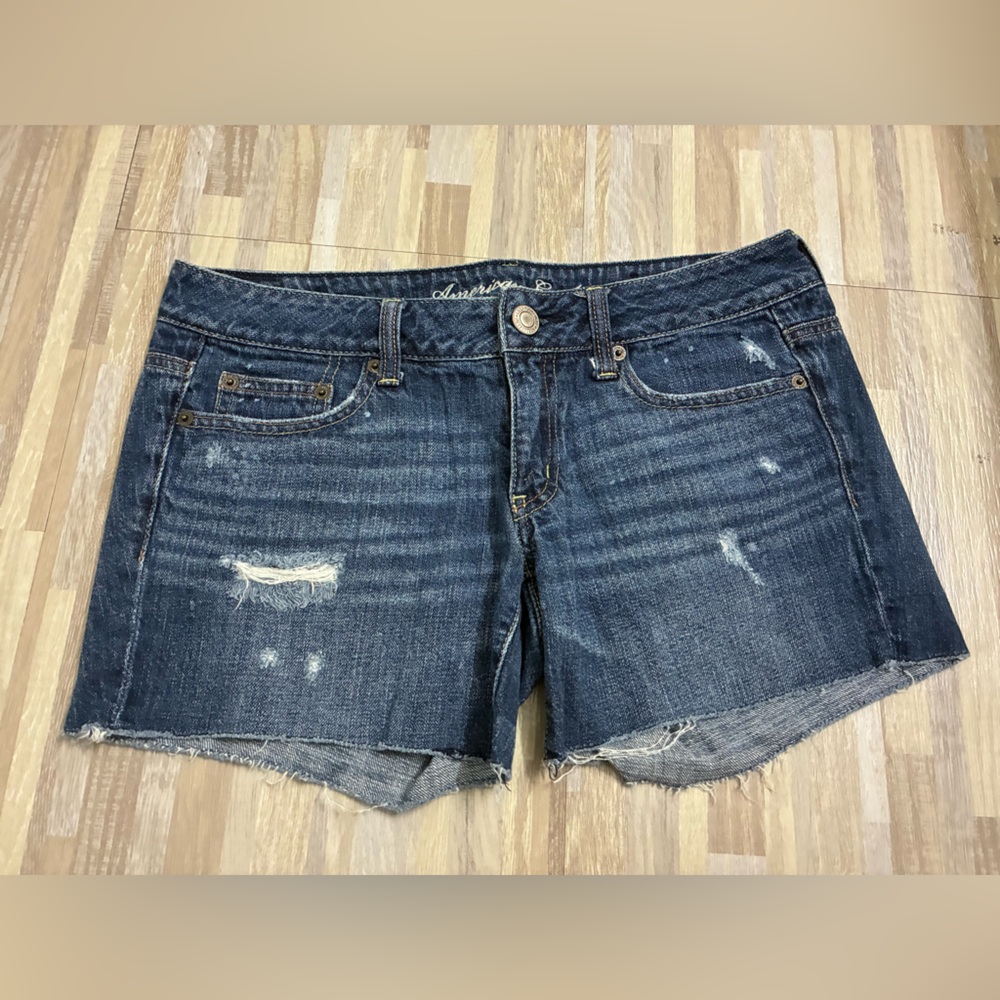 American Eagle Distressed Dark Blue Jean Shorts